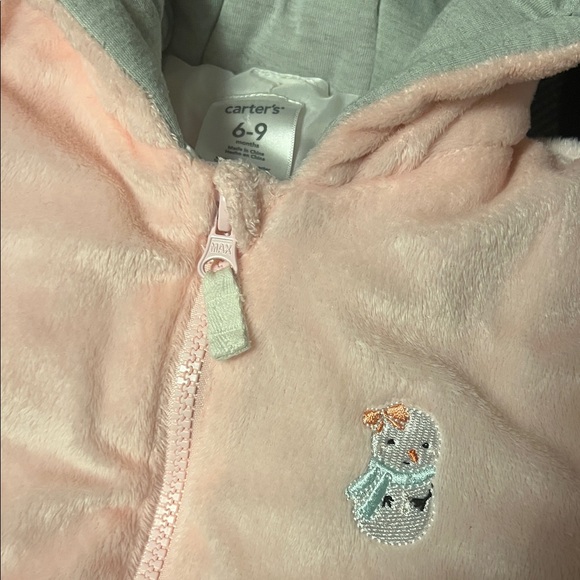 Carter's Pink Fleece One Piece Winter Suit with Bear Ears size 6-9 Months - Picture 3 of 16